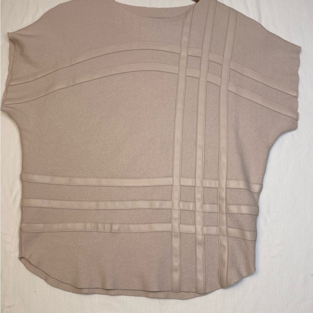 Sioni Beige Textured Panel Top | Modern Minimalist Boxy Blouse | Size Small